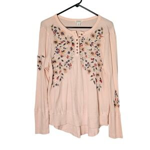 Sundance Pink Floral Embroidered  Waffle Knit Tunic Top Women Medium Cottagecore